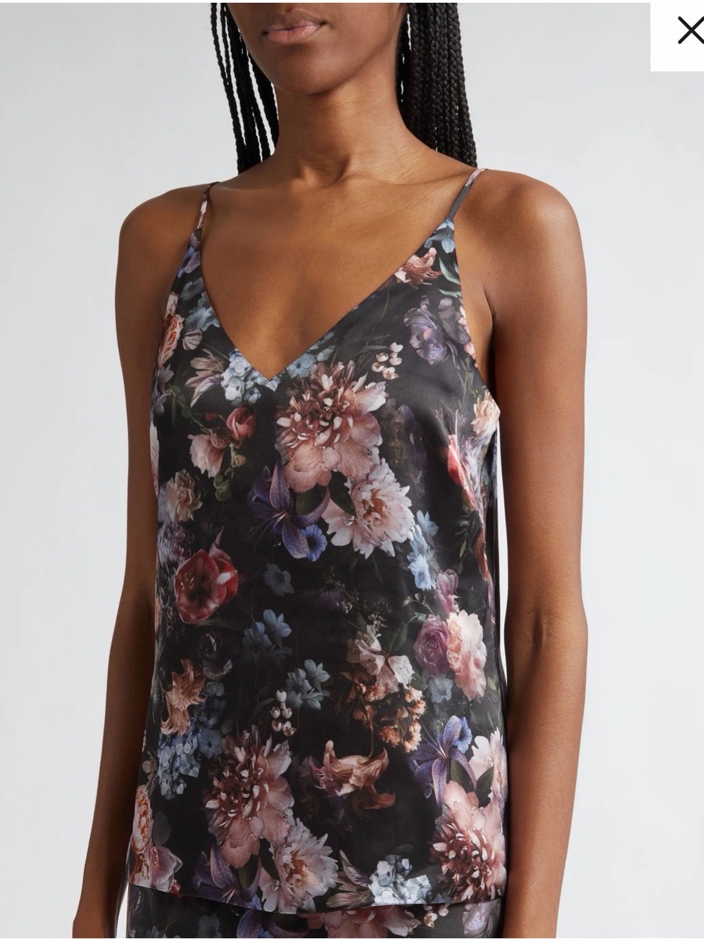 L'AGENCE Black Floral Satin V-Neck Camisole